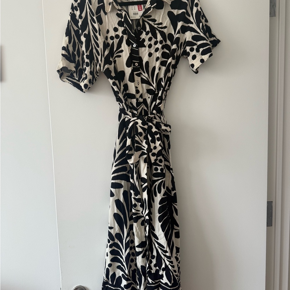 H&M Black and Cream Midi Dress